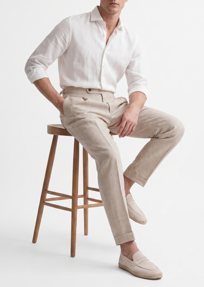 Tuscany Pleated Coastal Trousers - Ivory | Castielli
