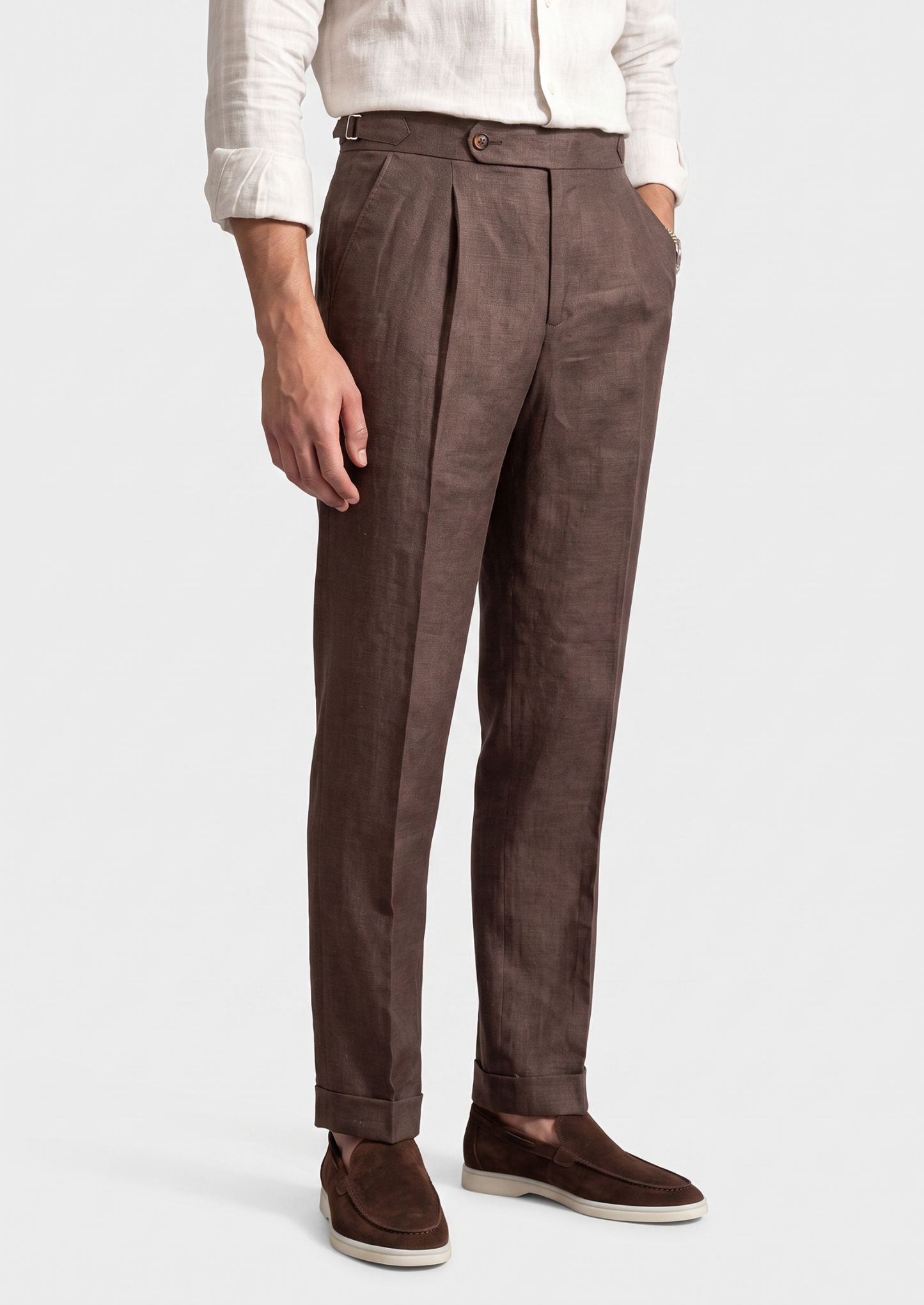 Tuscany Pleated Coastal Trousers - Dark Brown | Castielli