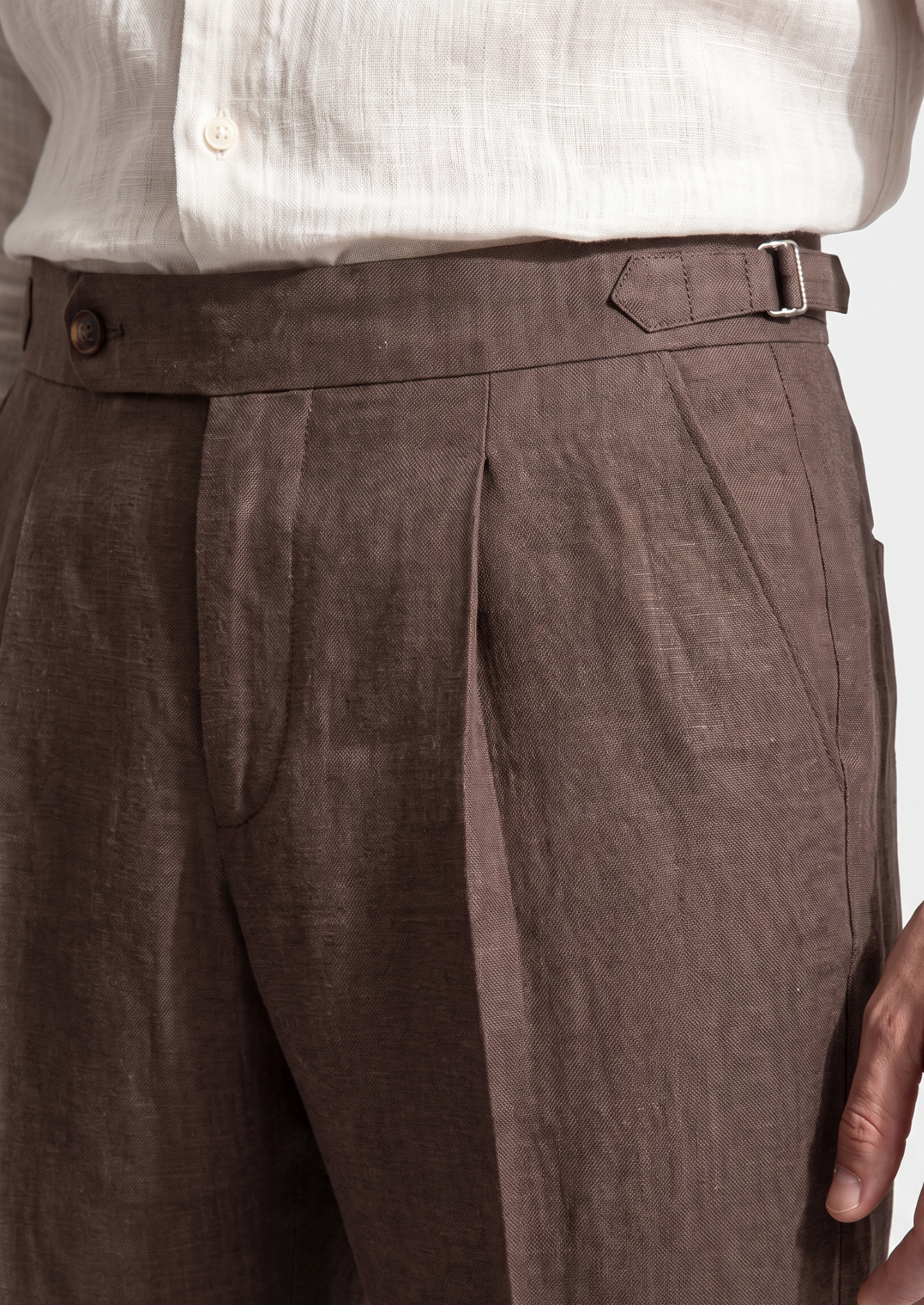 Tuscany Pleated Coastal Trousers - Dark Brown | Castielli