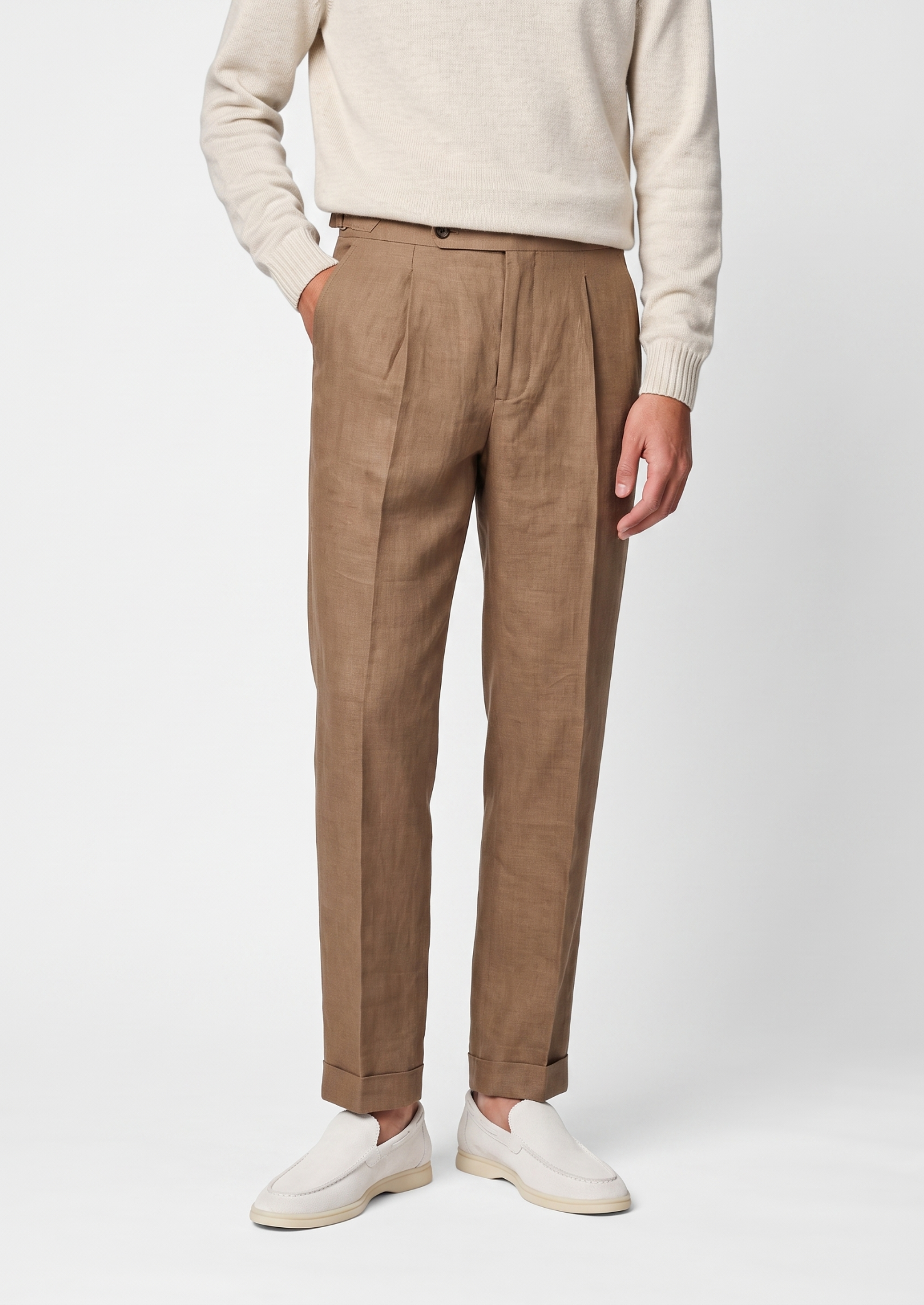 Tuscany Pleated Coastal Trousers - Caramel | Castielli