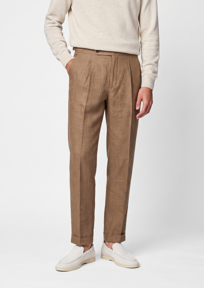 Tuscany Pleated Coastal Trousers - Caramel | Castielli