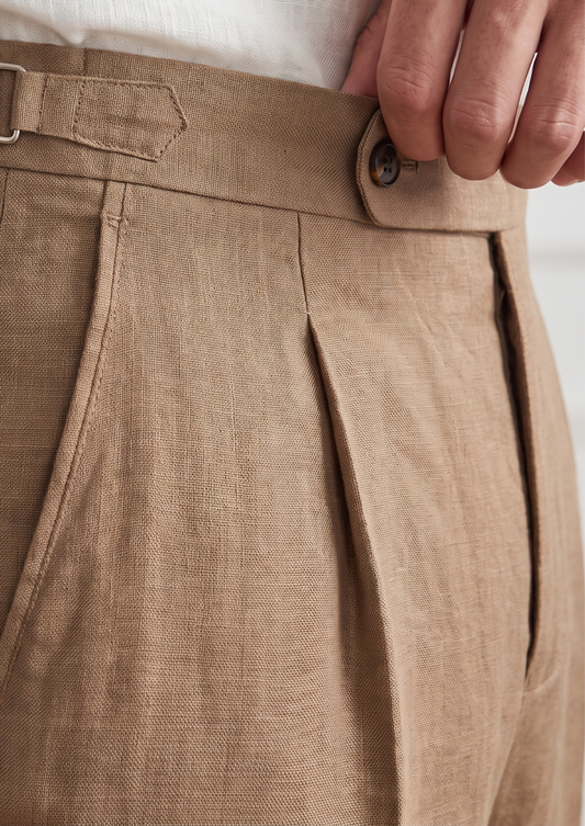 Tuscany Pleated Coastal Trousers - Caramel | Castielli