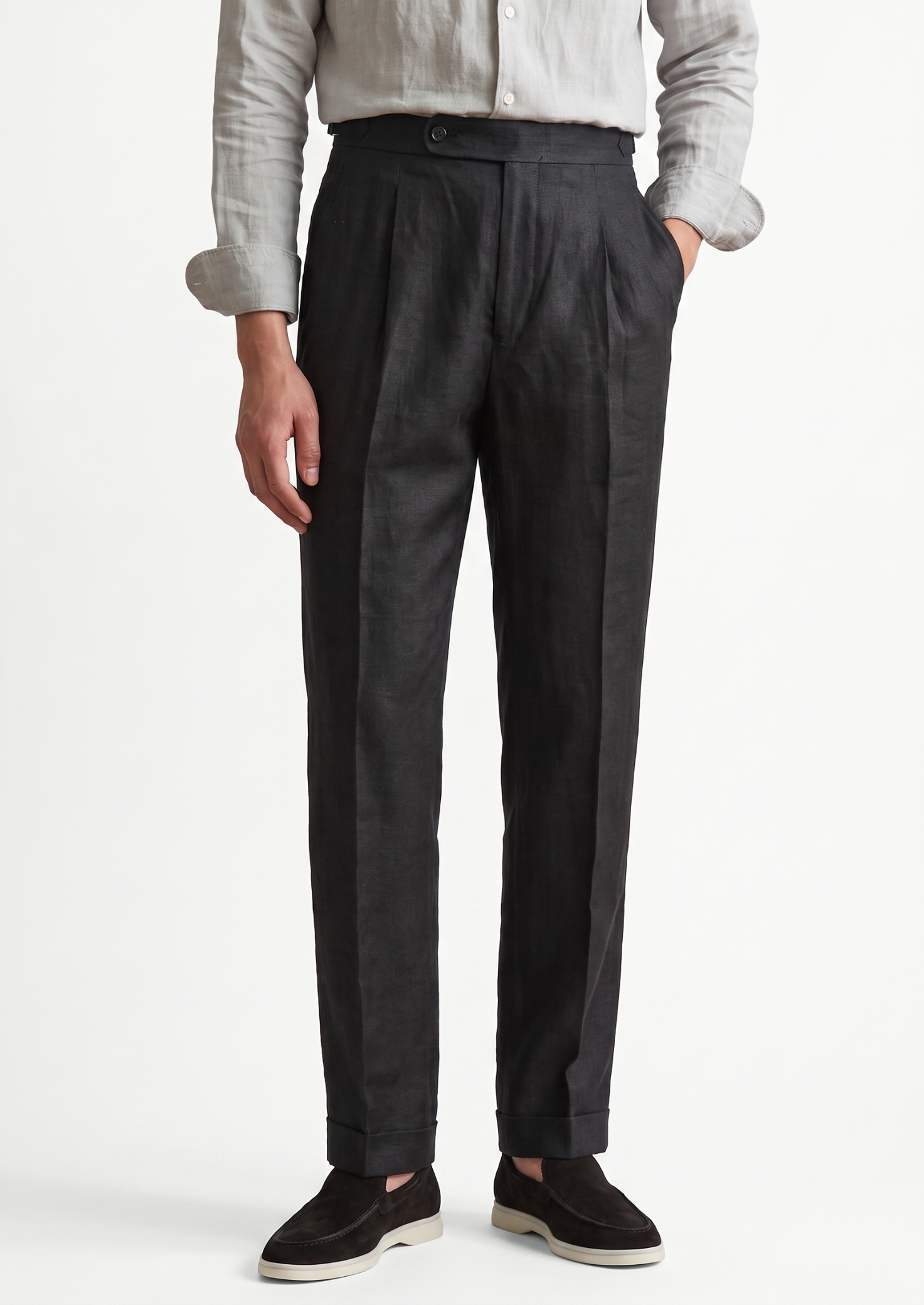 Tuscany Pleated Coastal Trousers - Black | Castielli