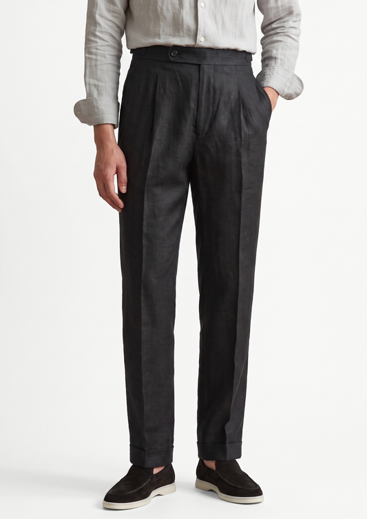 Tuscany Pleated Coastal Trousers - Black | Castielli
