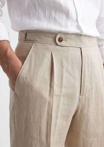 Tuscany Pleated Coastal Trousers - Sand | Castielli