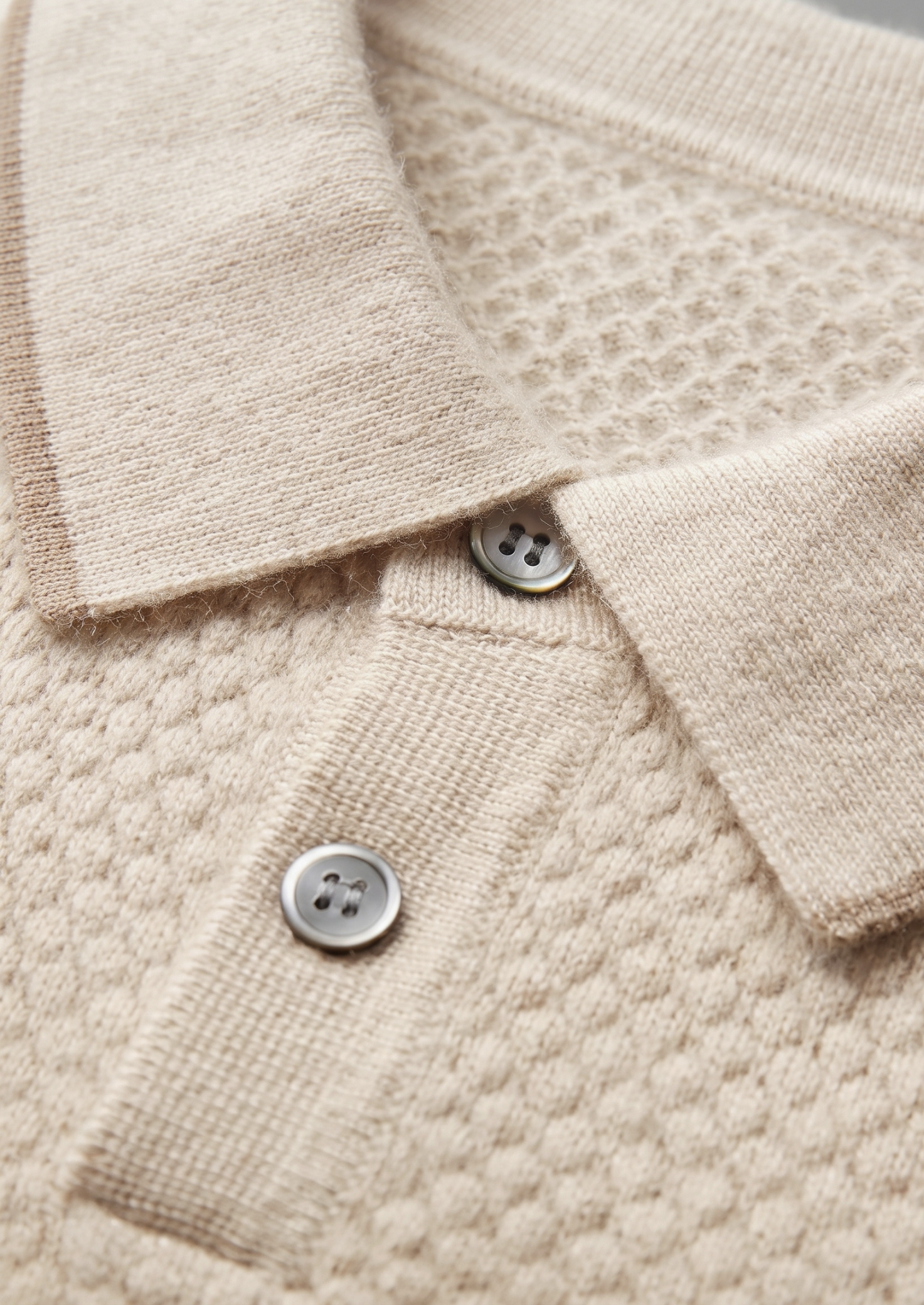 Premium Cashmere Ivory Two-Tone Polo | Castielli