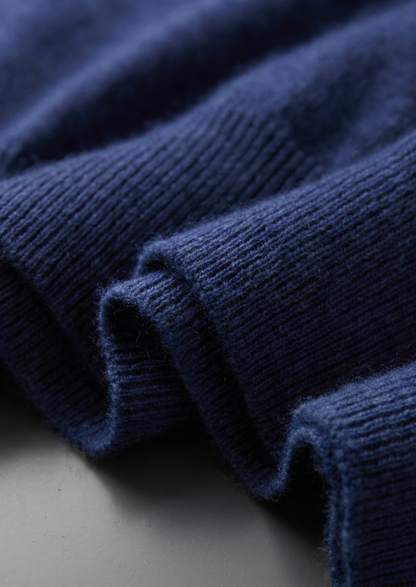 Premium Cashmere Classic Crewneck T-Shirt - Navy Blue | Castielli