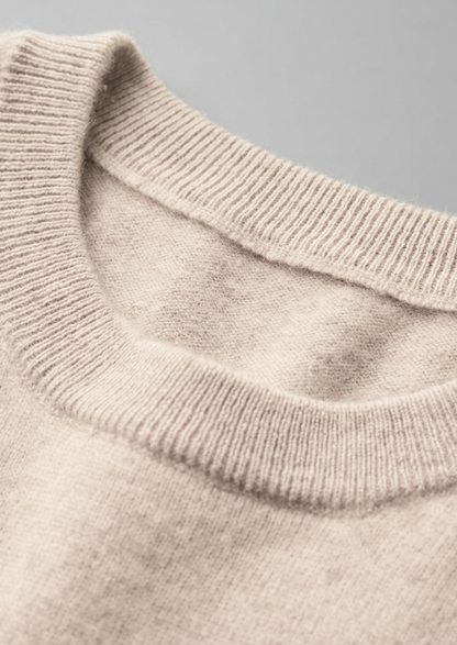 Premium Cashmere Classic Crewneck T-Shirt - Ivory Mocha | Castielli