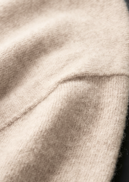 Premium Cashmere Classic Crewneck T-Shirt - Ivory Mocha | Castielli