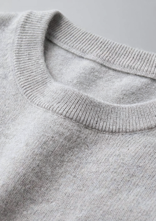 Premium Cashmere Classic Crewneck T-Shirt - Light Gray | Castielli