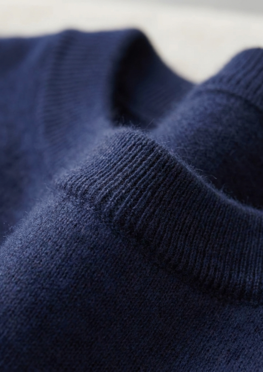 Premium Cashmere Classic Crewneck T-Shirt - Navy Blue | Castielli