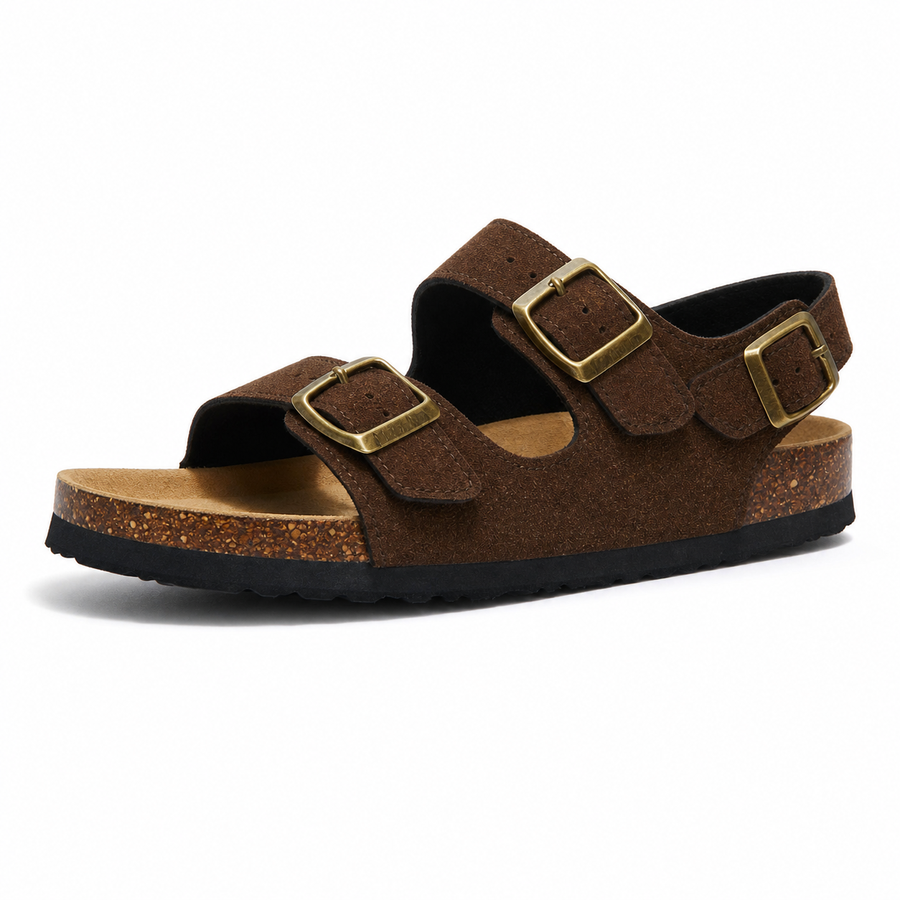 Amalfi Three-Strap Cork Sandals - Dark Brown