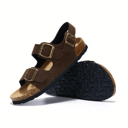Amalfi Three-Strap Cork Sandals - Dark Brown | Castielli