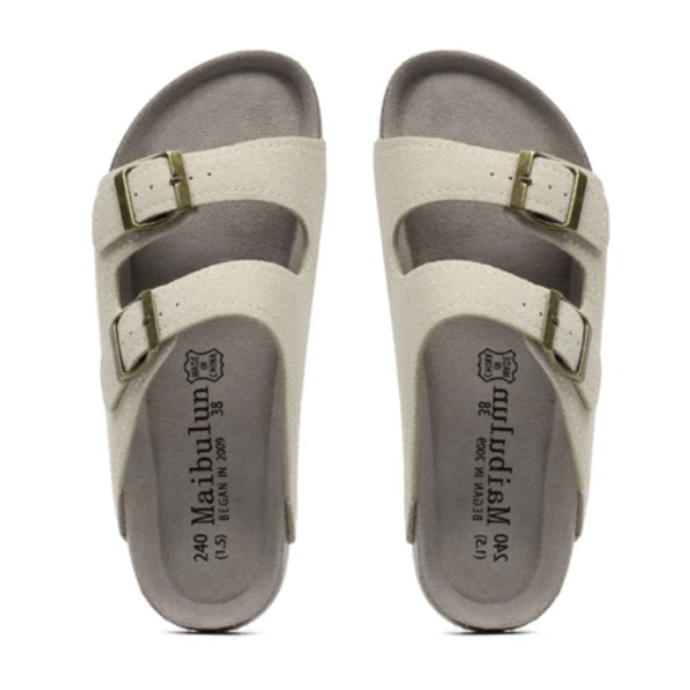 Maibulun Suede Arizona Sandals - Cream | Castielli