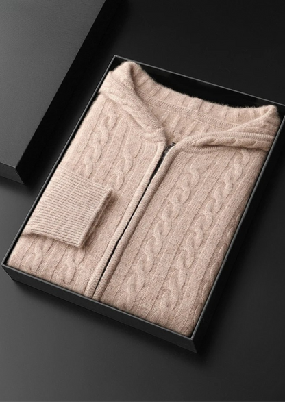 Premium Cashmere Cable Knit Zipper Hoodie | Castielli