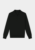 Black Buttonless Ribbed Polo