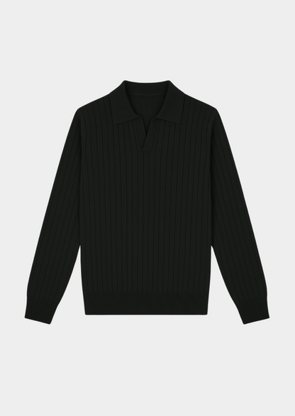 Black Buttonless Ribbed Polo | Castielli