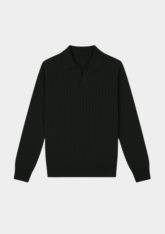 Black Buttonless Ribbed Polo | Castielli
