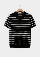 Black Striped Textured Button Polo
