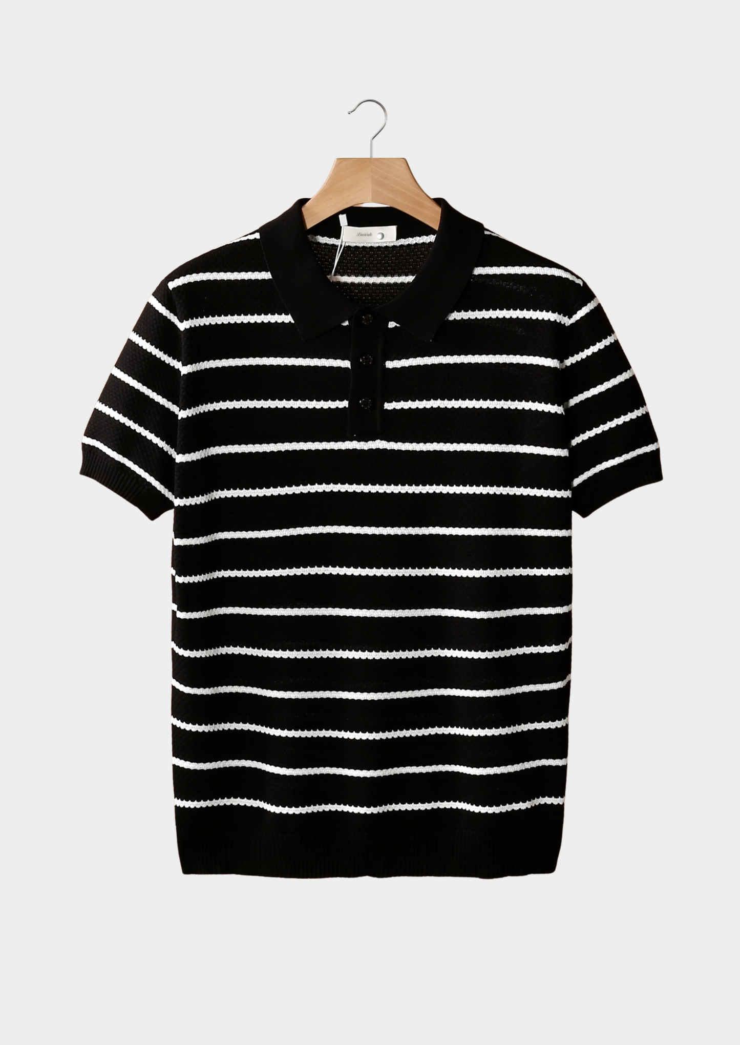 Black Striped Textured Button Polo | Castielli