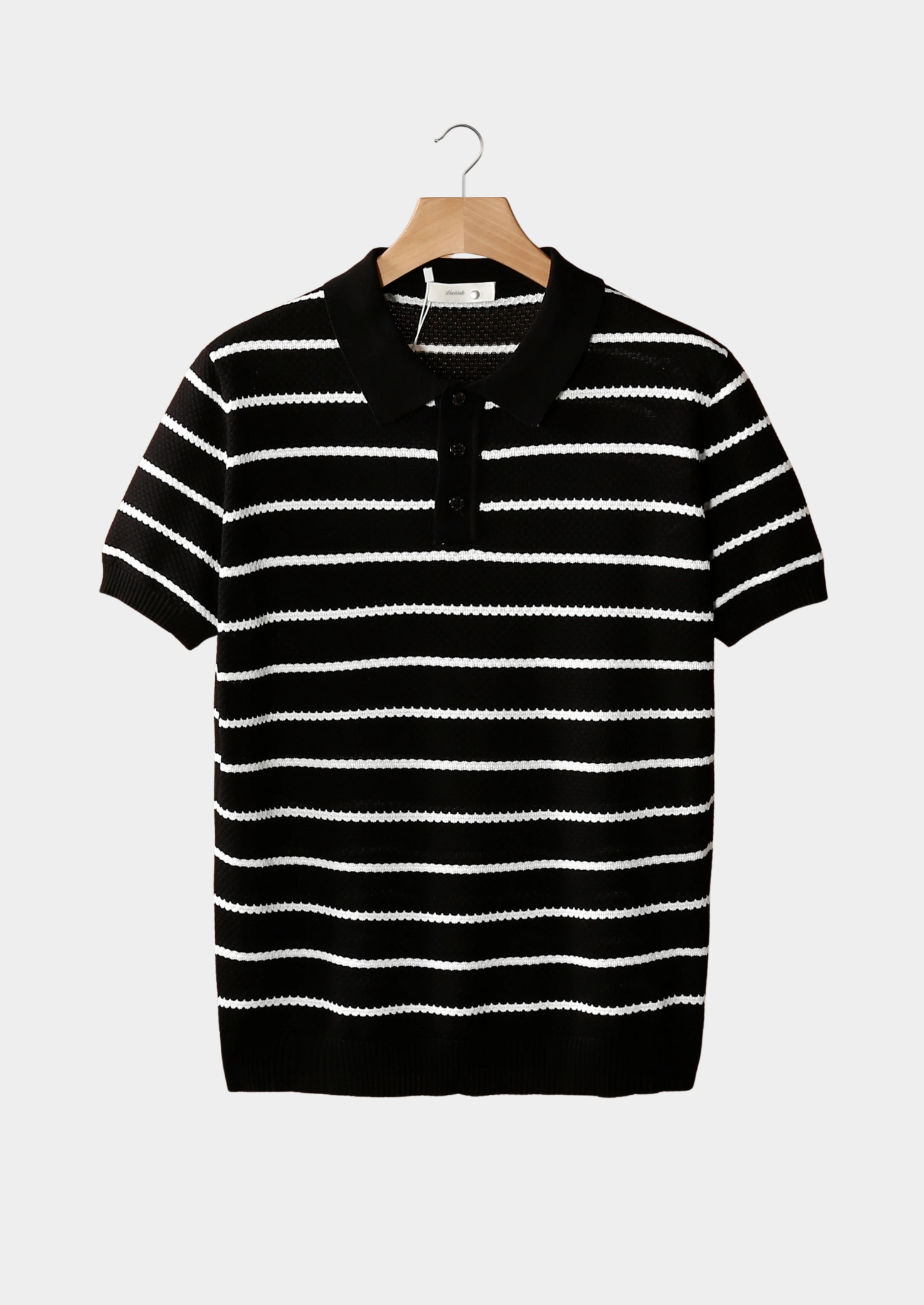 Black Striped Textured Button Polo | Castielli