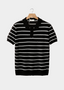Black Striped Textured Button Polo