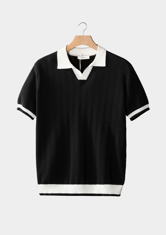 Black Contrast Textured Polo | Castielli