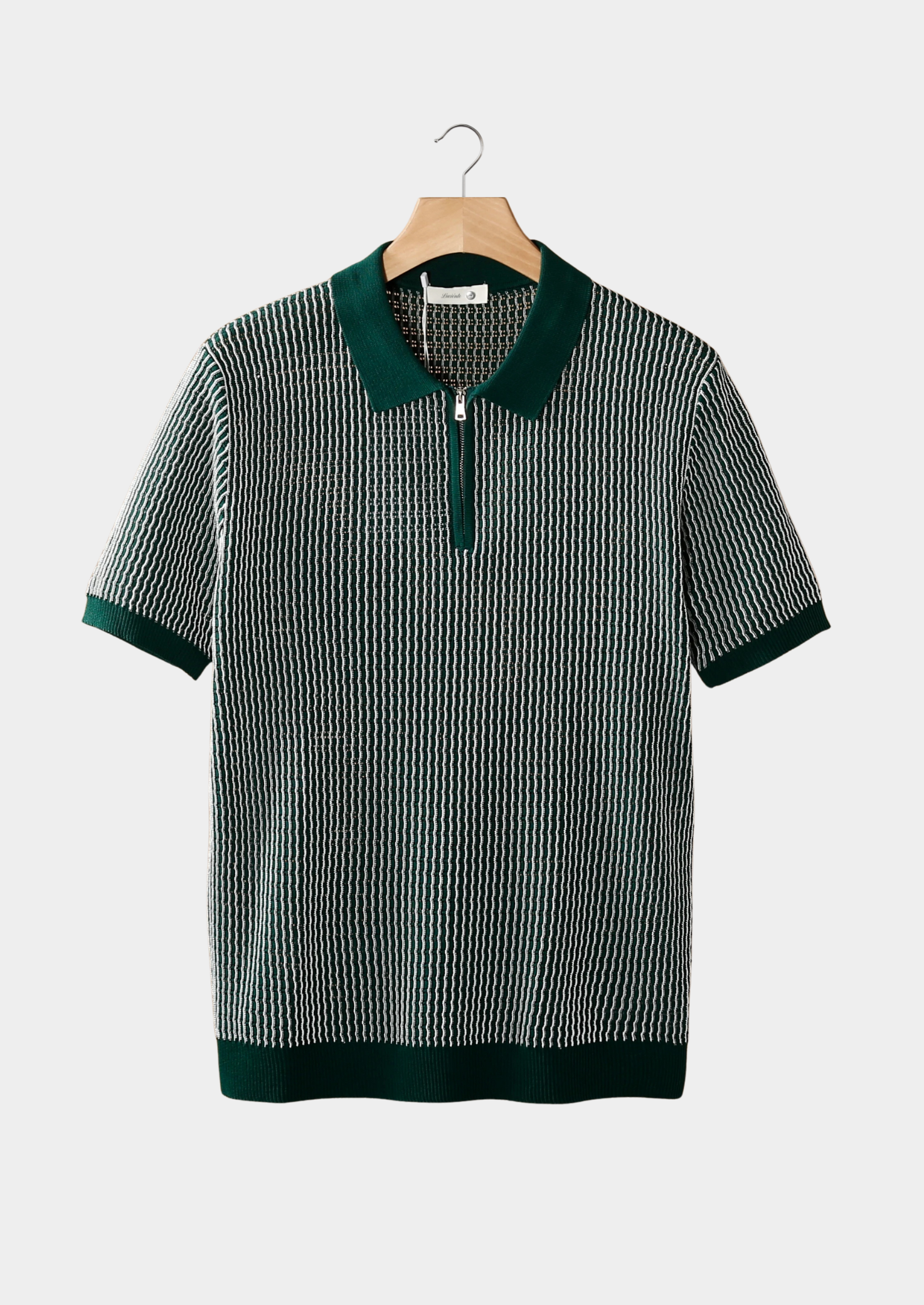 Green Geometric Textured Zipper Polo | Castielli