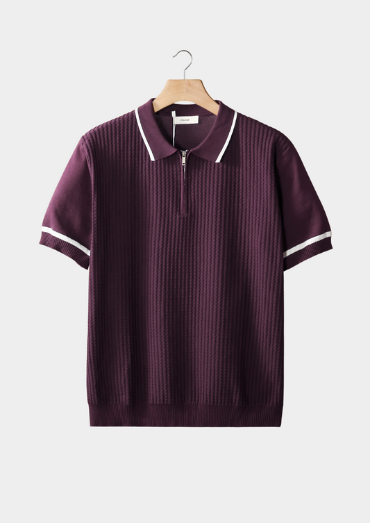 Purple Contrast Trim Zipper Polo | Castielli