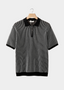 Black Geometric Textured Zipper Polo