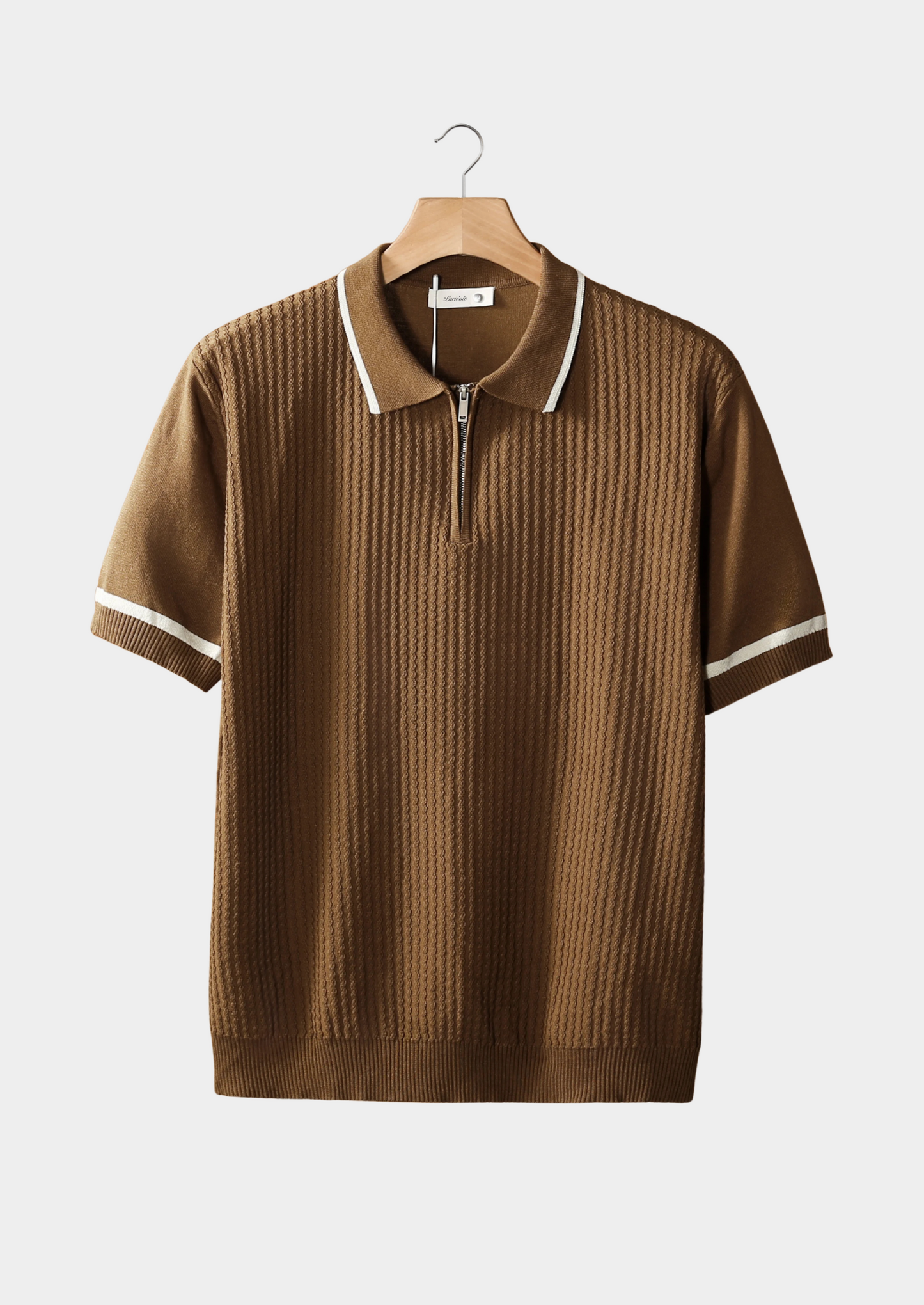 Caramel Contrast Trim Zipper Polo | Castielli