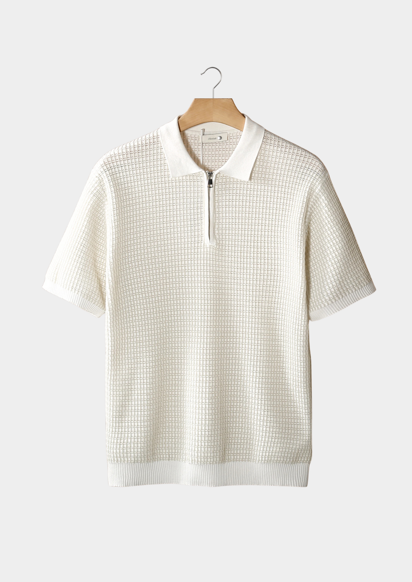 White Geometric Textured Zipper Polo | Castielli