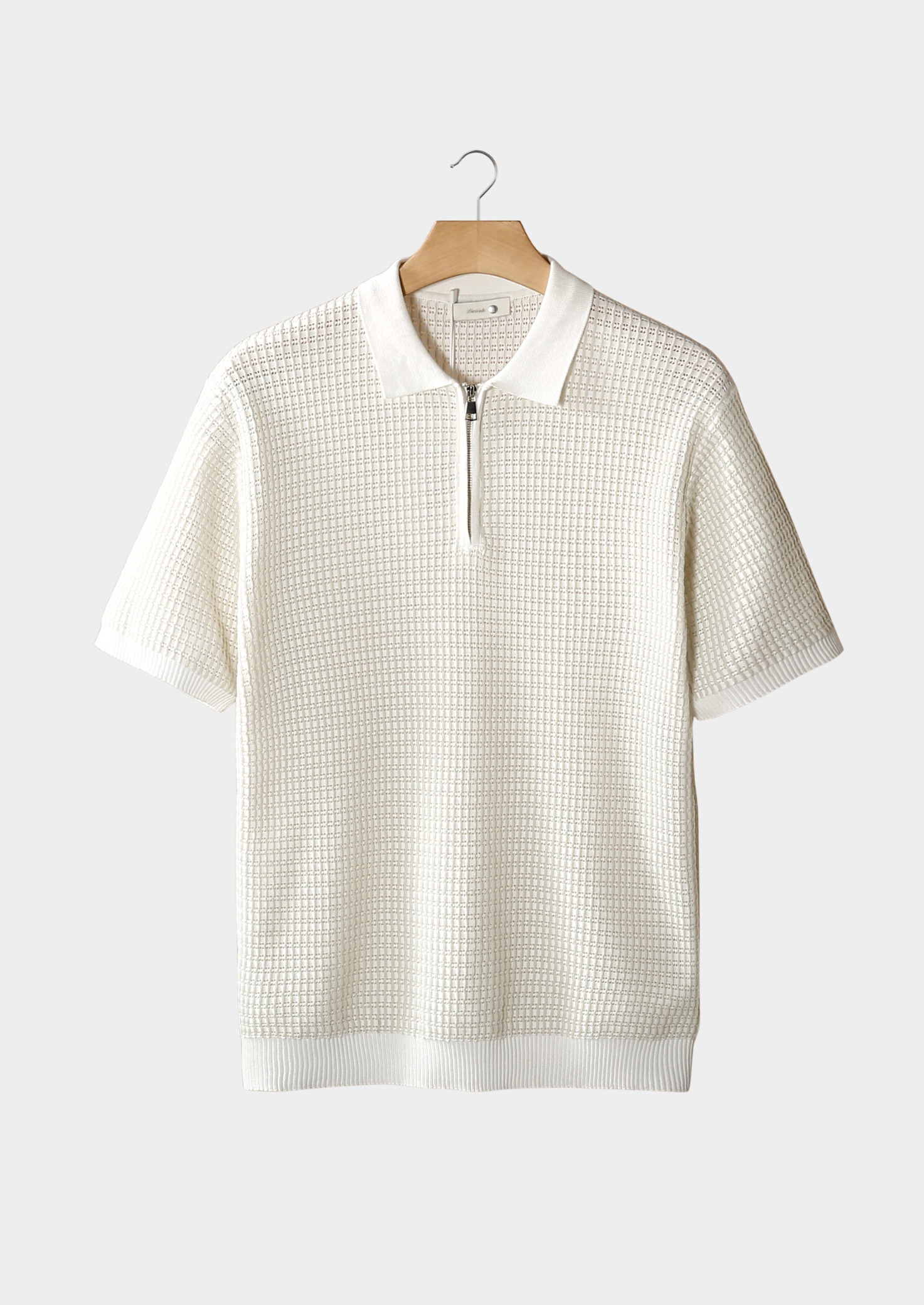 White Geometric Textured Zipper Polo | Castielli