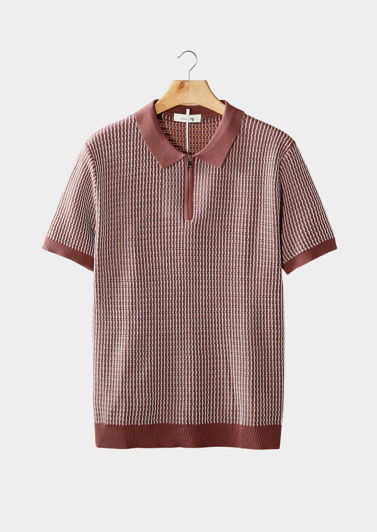 Dusty Rose Geometric Textured Zipper Polo | Castielli