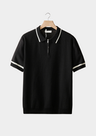 Black Contrast Trim Zipper Polo