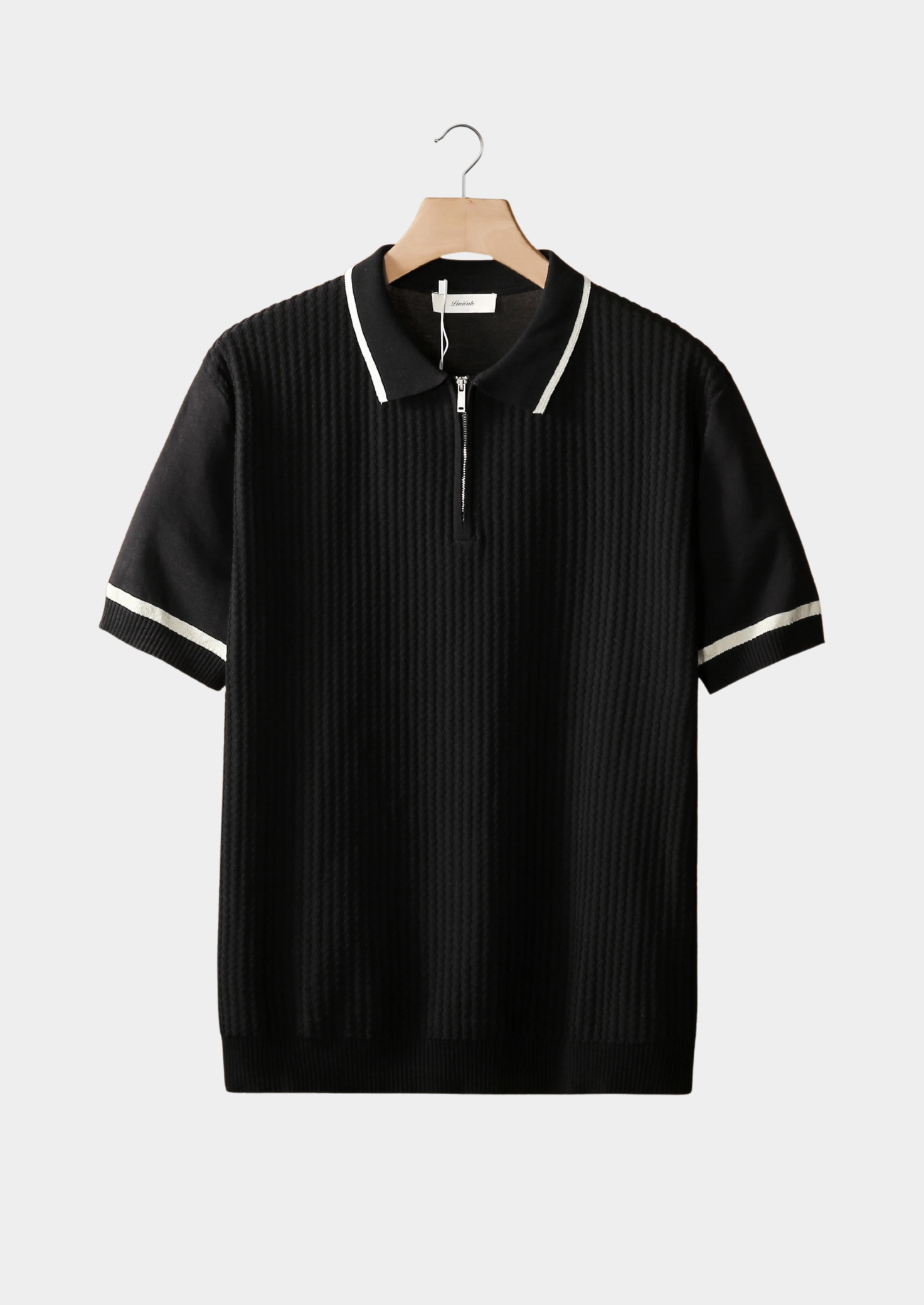 Black Contrast Trim Zipper Polo | Castielli