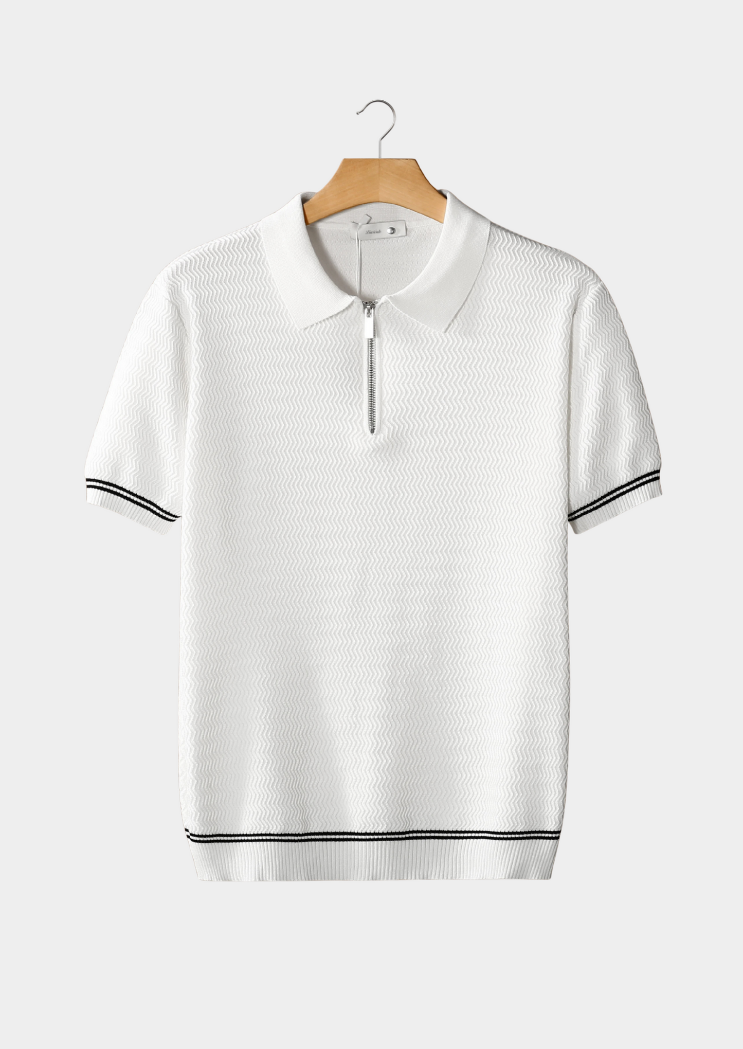 White Zigzag Textured Zipper Polo | Castielli