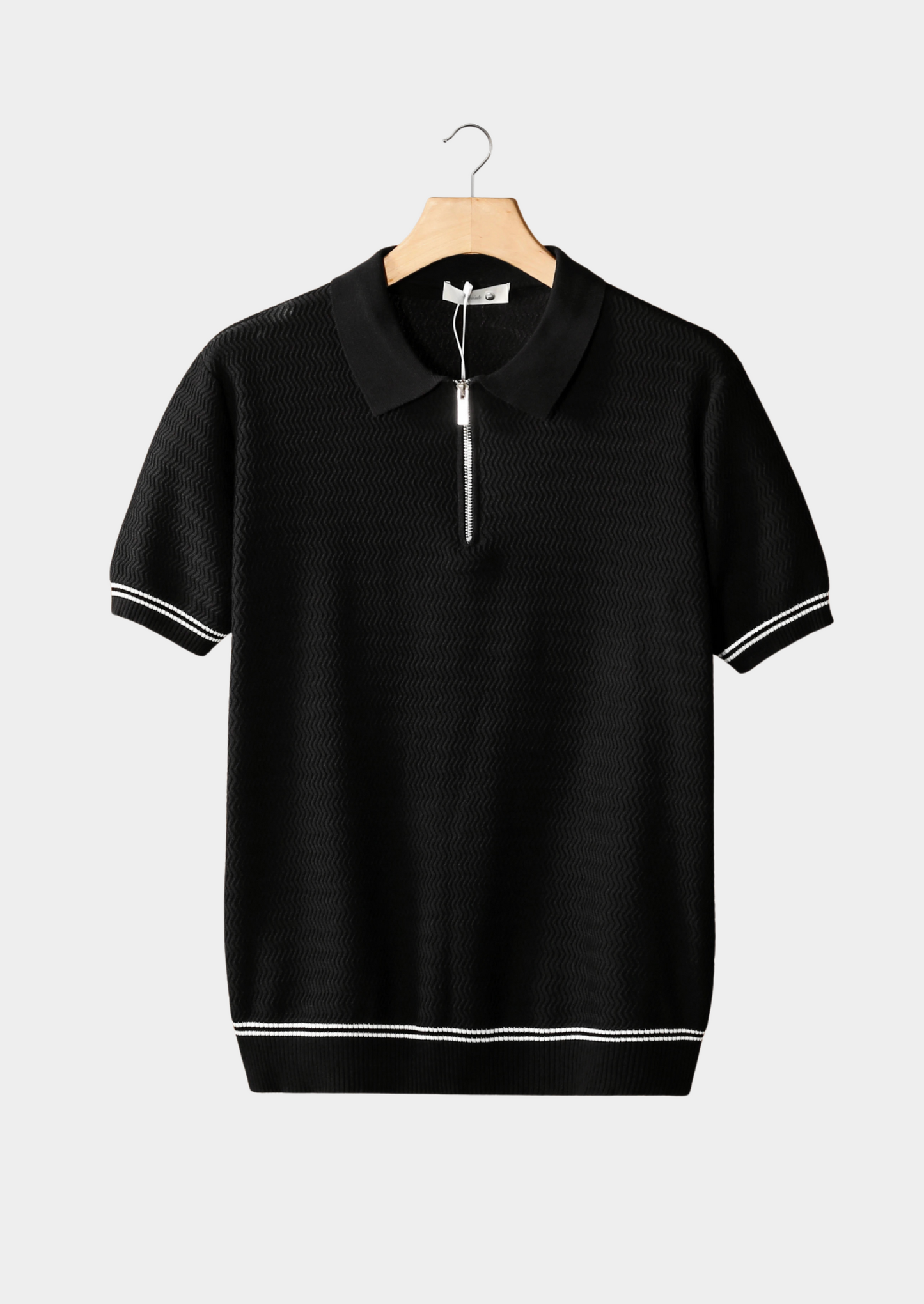 Black Zigzag Textured Zipper Polo | Castielli
