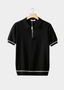 Black Zigzag Textured Zipper Polo