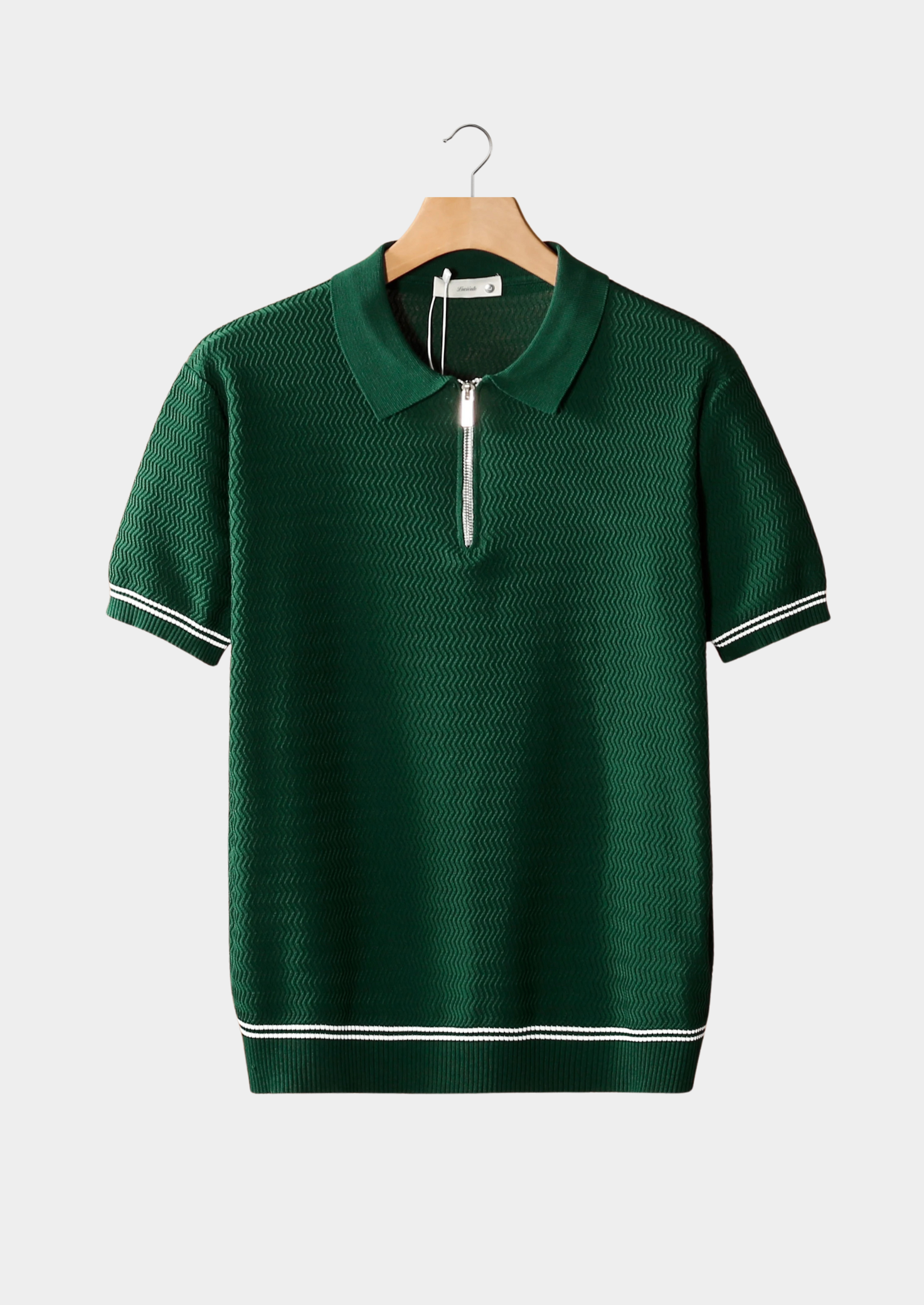 Green Zigzag Textured Zipper Polo | Castielli