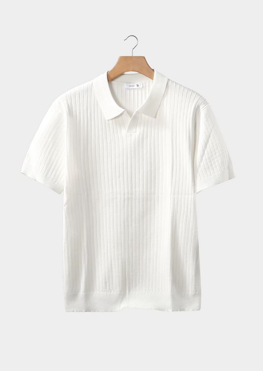 White Ribbed Buttonless Polo | Castielli
