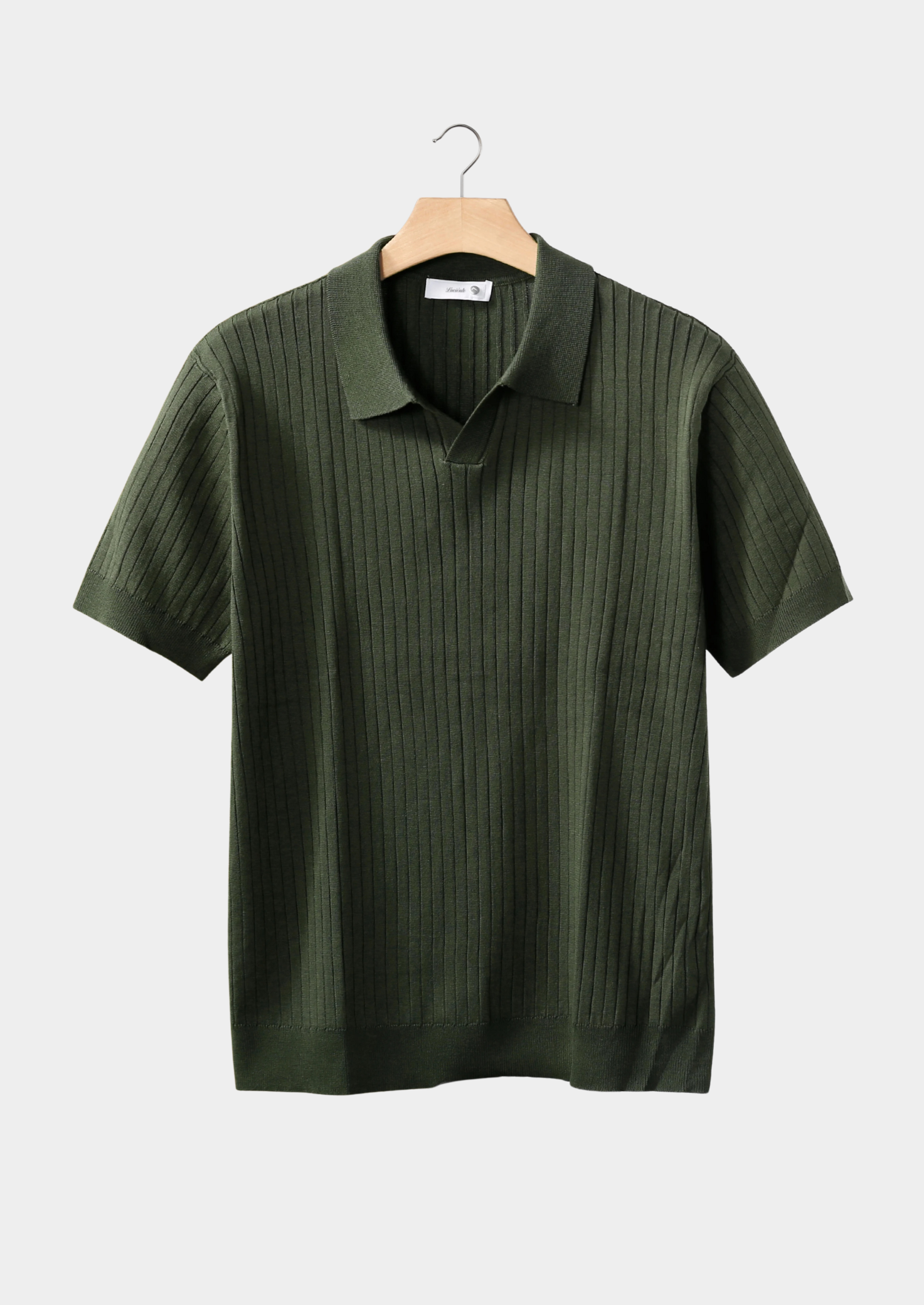 Olive Ribbed Buttonless Polo | Castielli