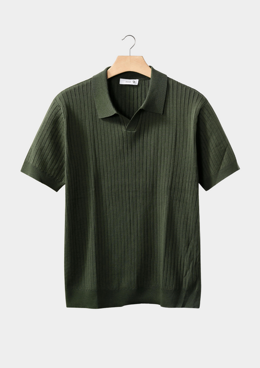 Olive Ribbed Buttonless Polo | Castielli