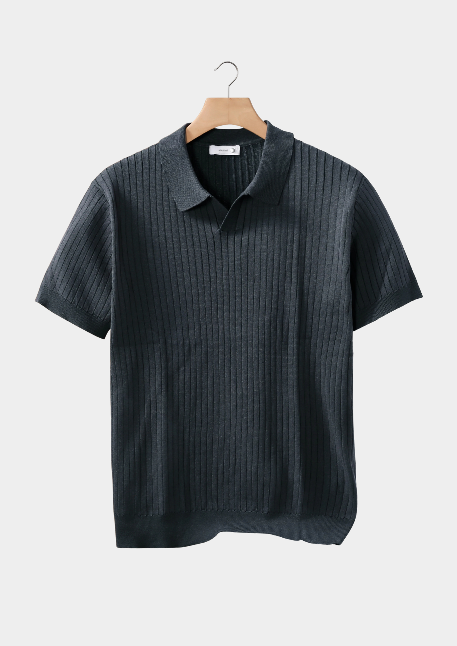 Dark Gray Ribbed Buttonless Polo | Castielli