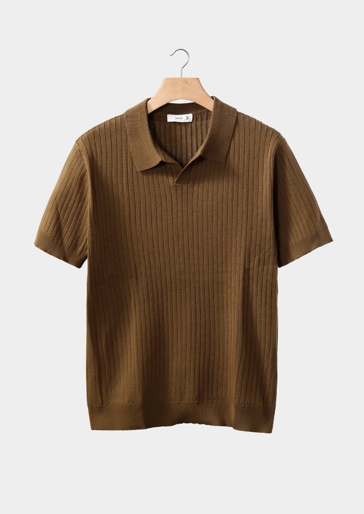 Caramel Ribbed Buttonless Polo | Castielli