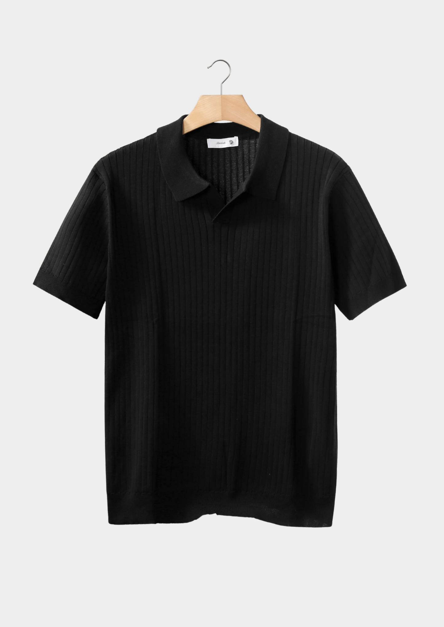 Black Ribbed Buttonless Polo | Castielli