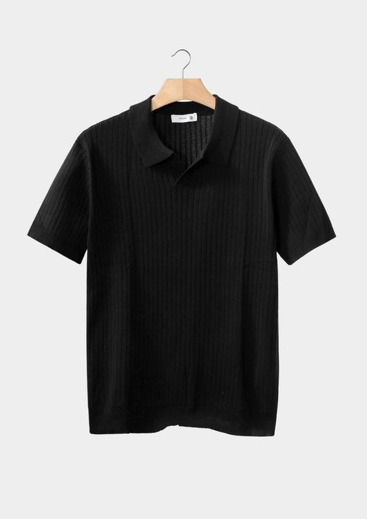 Black Ribbed Buttonless Polo | Castielli