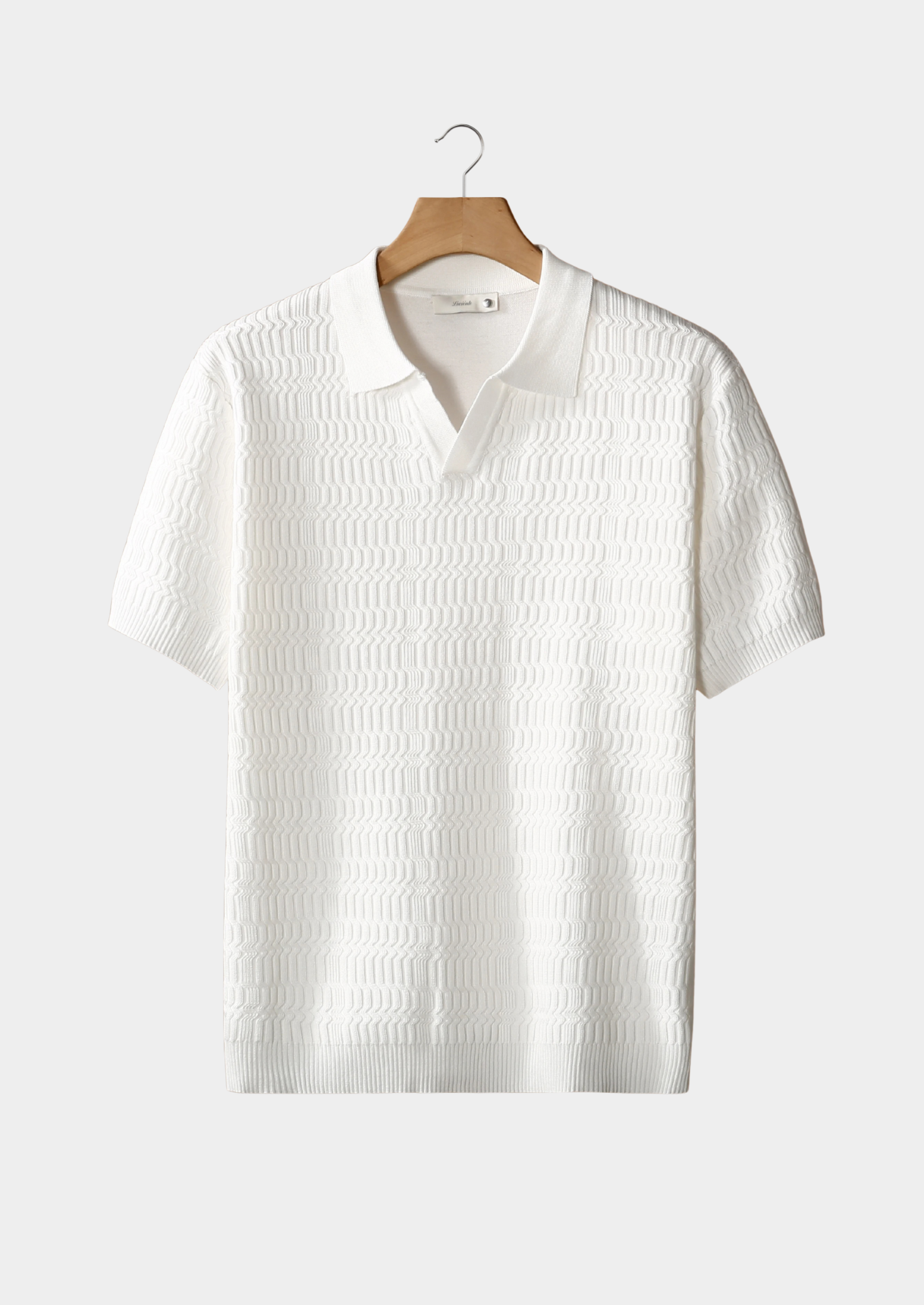 White Patterned Knit Buttonless Polo | Castielli