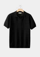 Black Patterned Knit Buttonless Polo