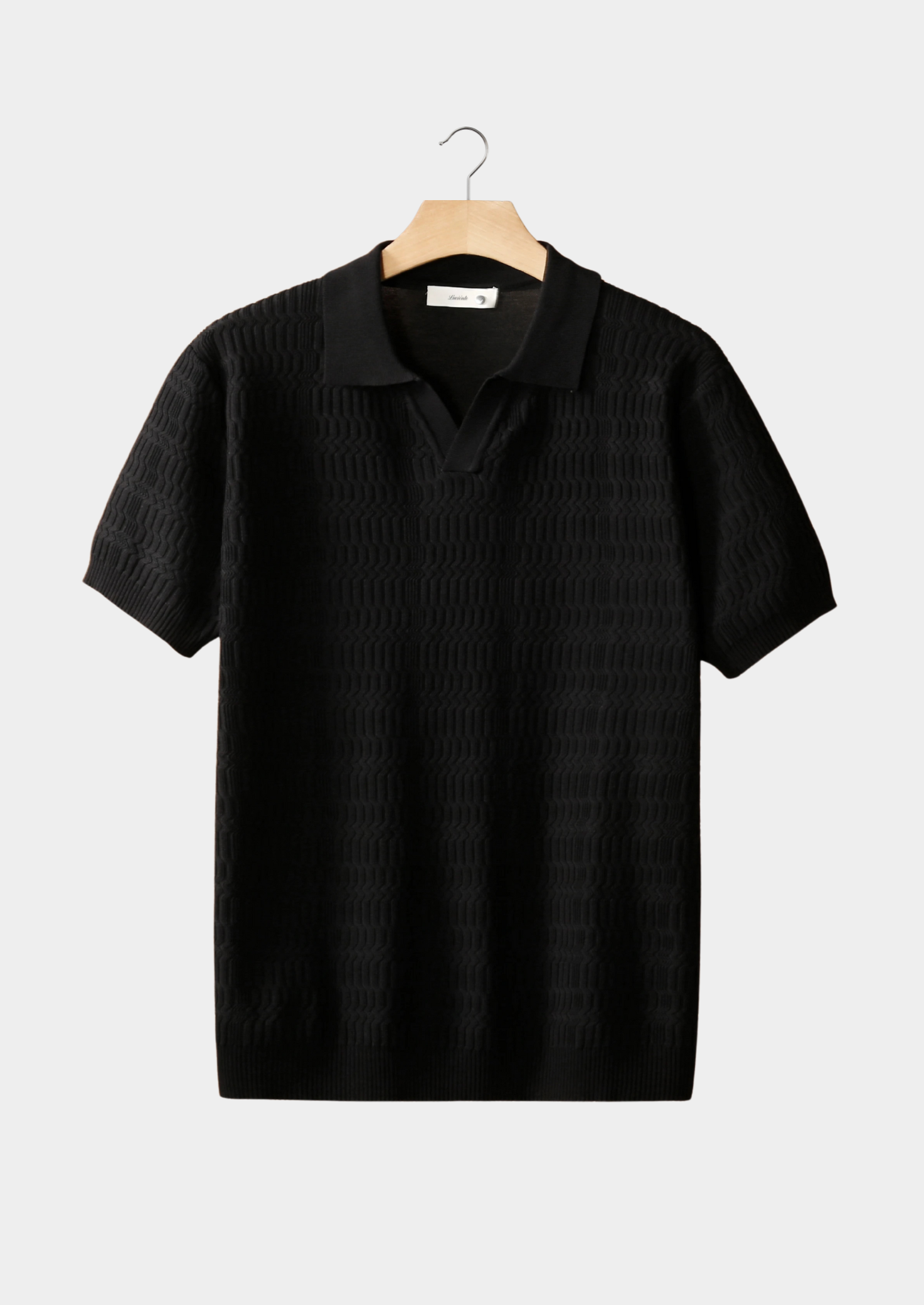 Black Patterned Knit Buttonless Polo | Castielli